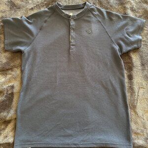 Rabbit Men's T-Shirt Navy Blue Waffle Knit Front Button Short Sleeve Size XL